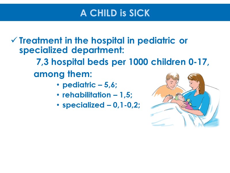 Treatment in the hospital in pediatric or specialized department:   7,3 hospital beds